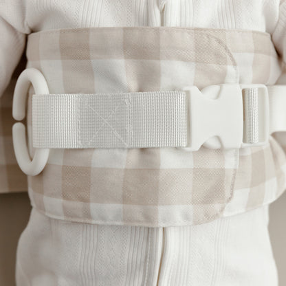 Close-up of a Spotty Dotty WriggleBum nappy change harness. 